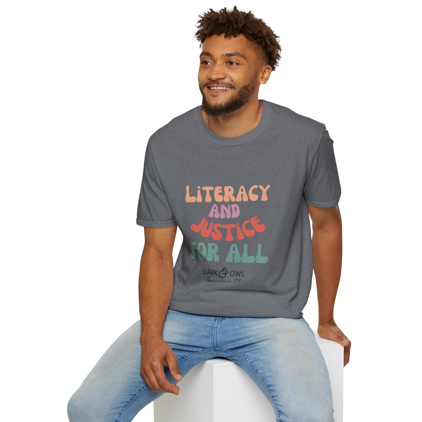 Literacy and Justice for All Unisex Softstyle T-Shirt