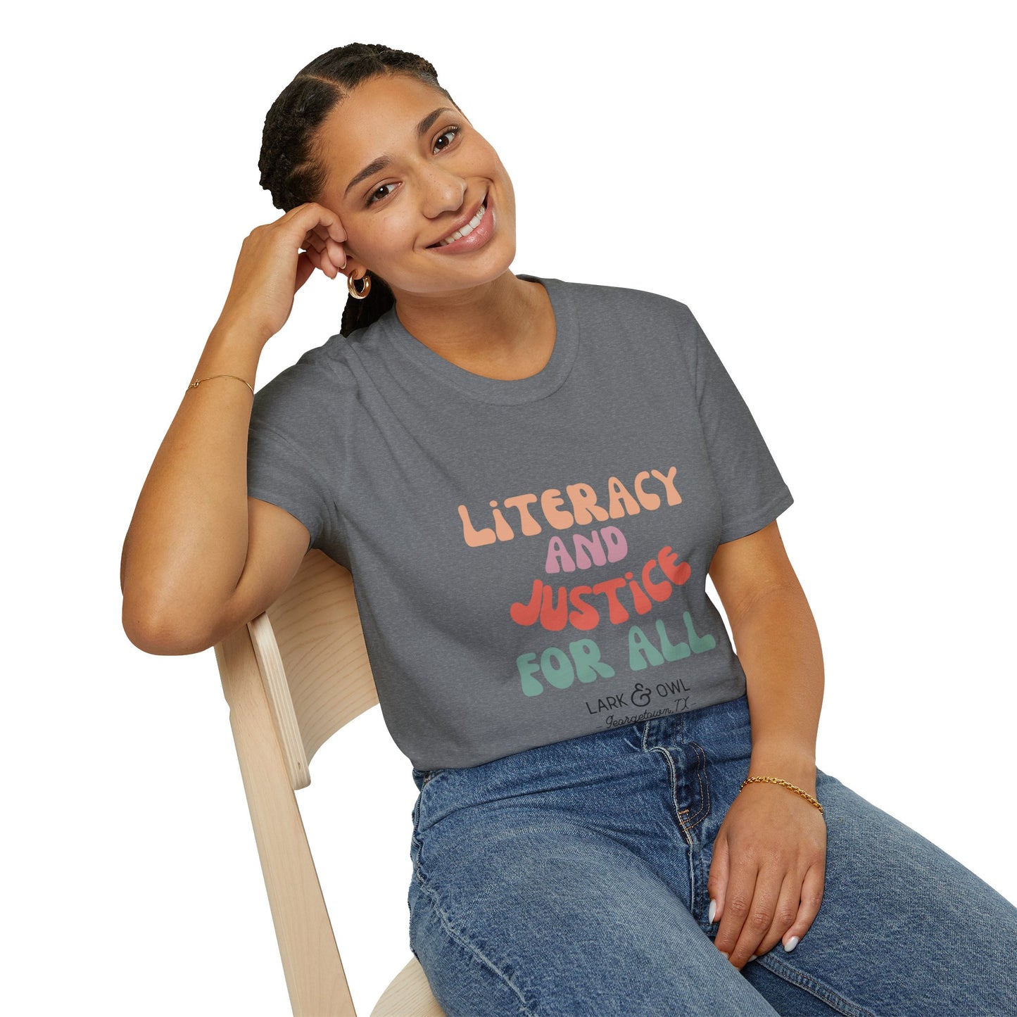 Literacy and Justice for All Unisex Softstyle T-Shirt