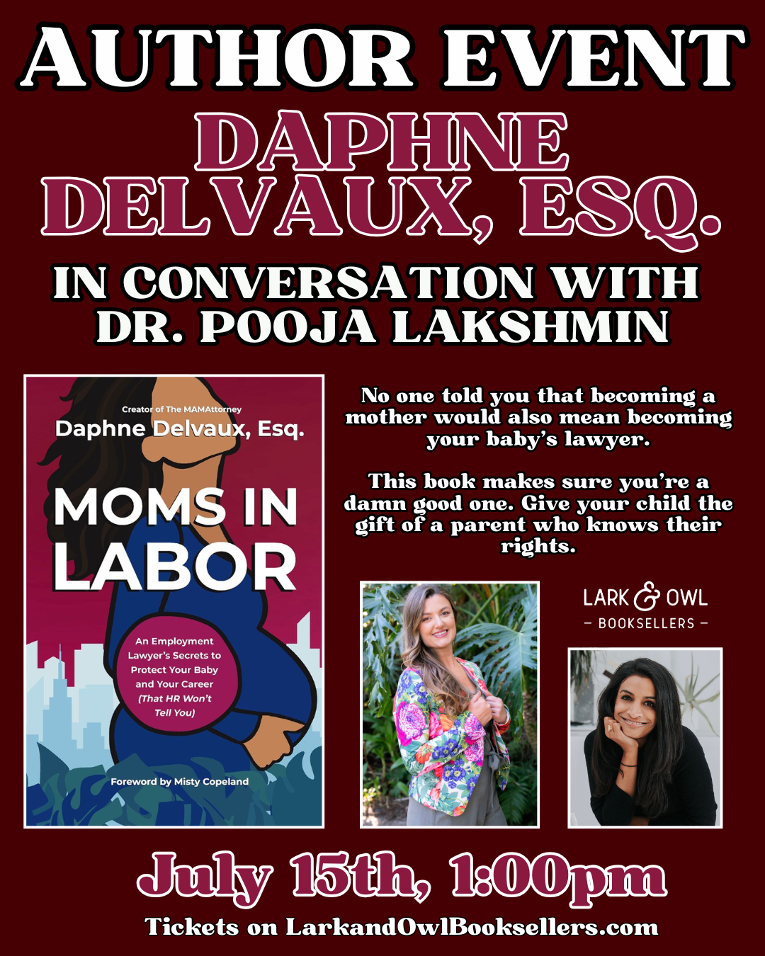 Daphne Delvaux, Esq. Author Event - MOMS IN LABOR